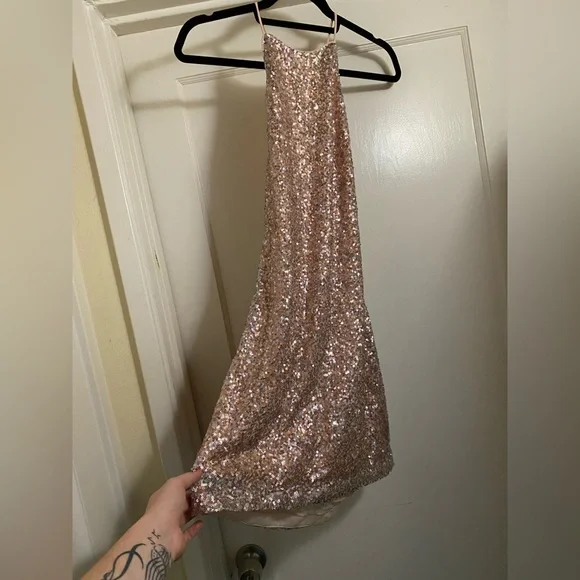 Pink Sequin Backless Mini Party Dress sz Med barbiecore - Picture 1 of 10